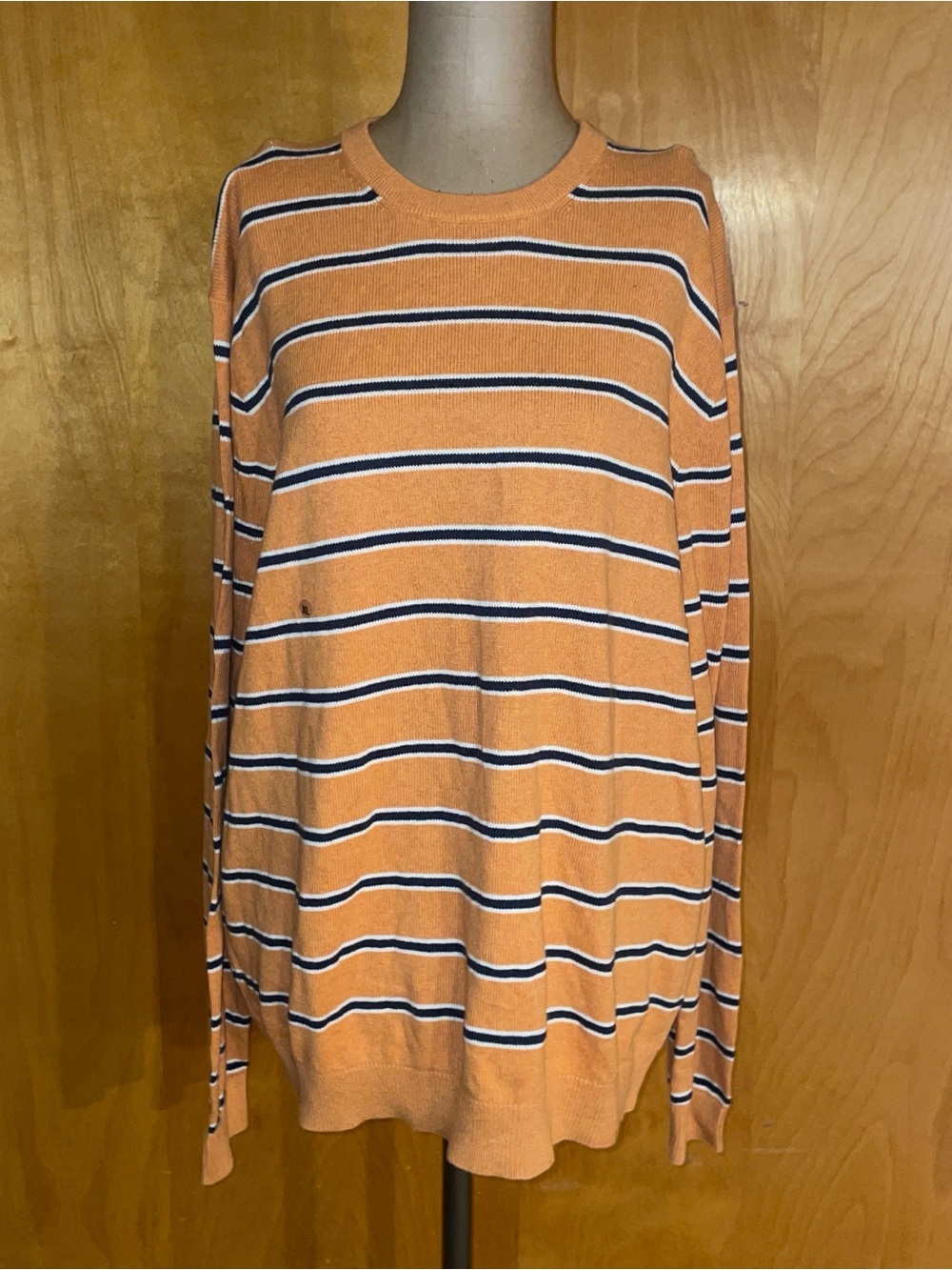 J. Crew Orange Striped Crewneck Sweater with Navy & White Bands